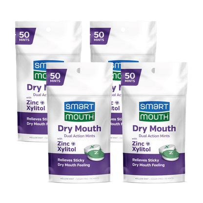SmartMouth Dry Mouth Dual-Action Mints - Sugar-Free (50 Count, 4 Pack) - Mellow Mint