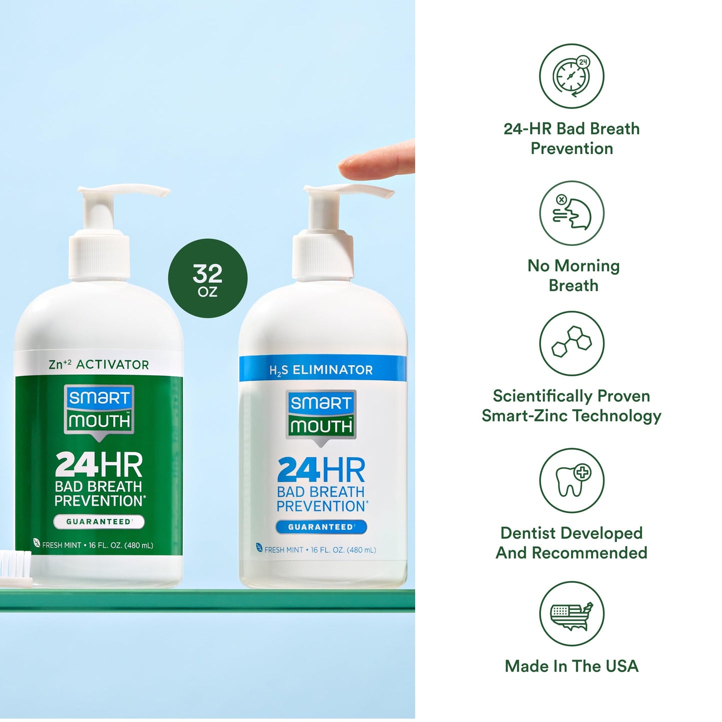 SmartMouth Original 2-Bottle Activated Mouthwash with Pumps – Bad Breath Support, 32 fl oz