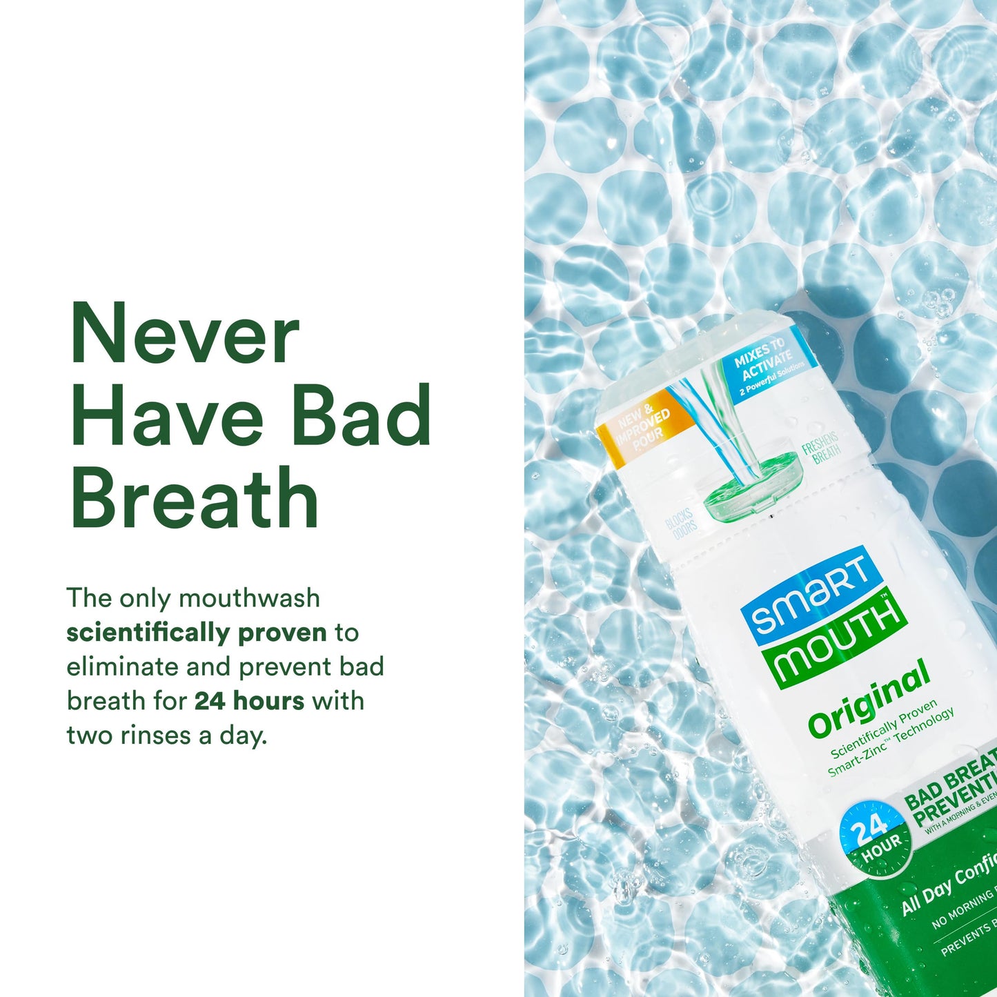 SmartMouth Original Activated Mouthwash – 24-Hour Fresh Breath, Mint, 2-Pack (16 oz)