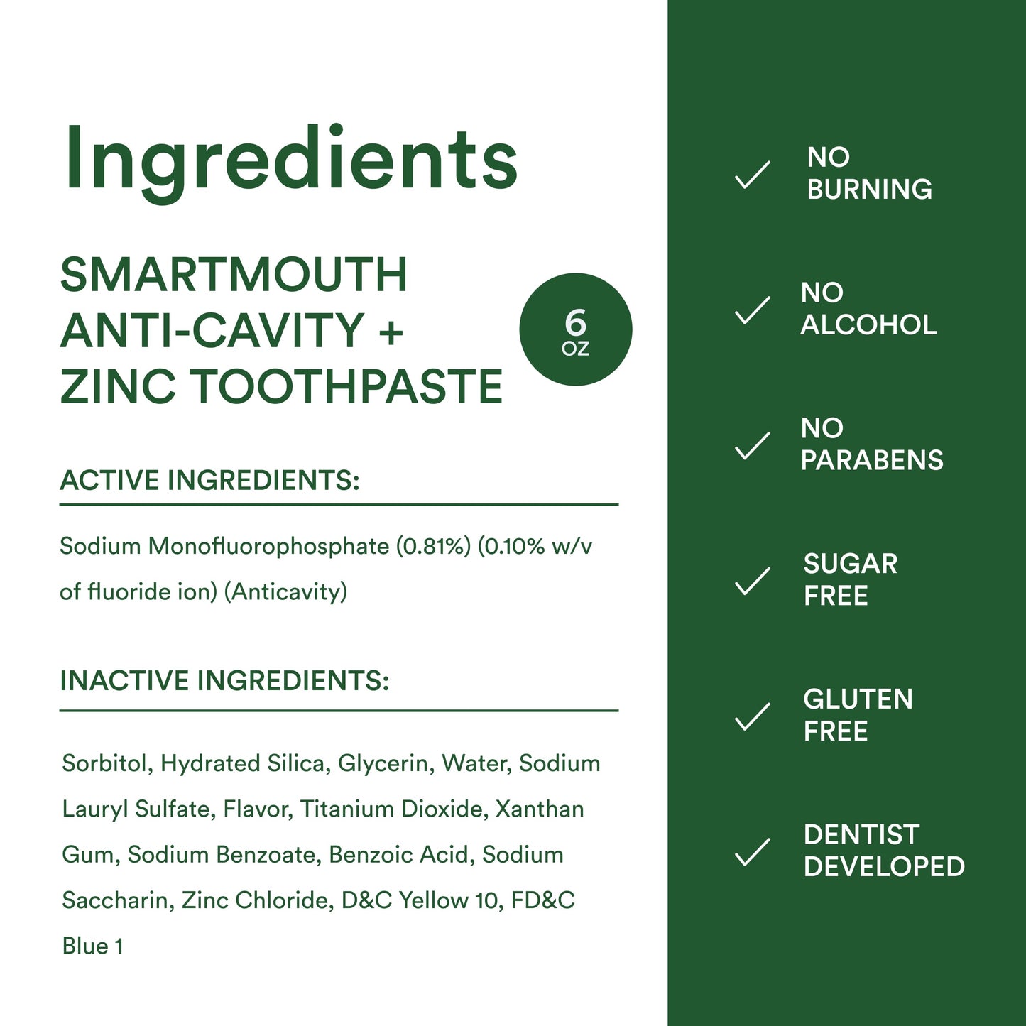 SmartMouth Premium Zinc Ion Toothpaste – Cavity, Enamel & Plaque Protection, 6 oz (1 Pack)