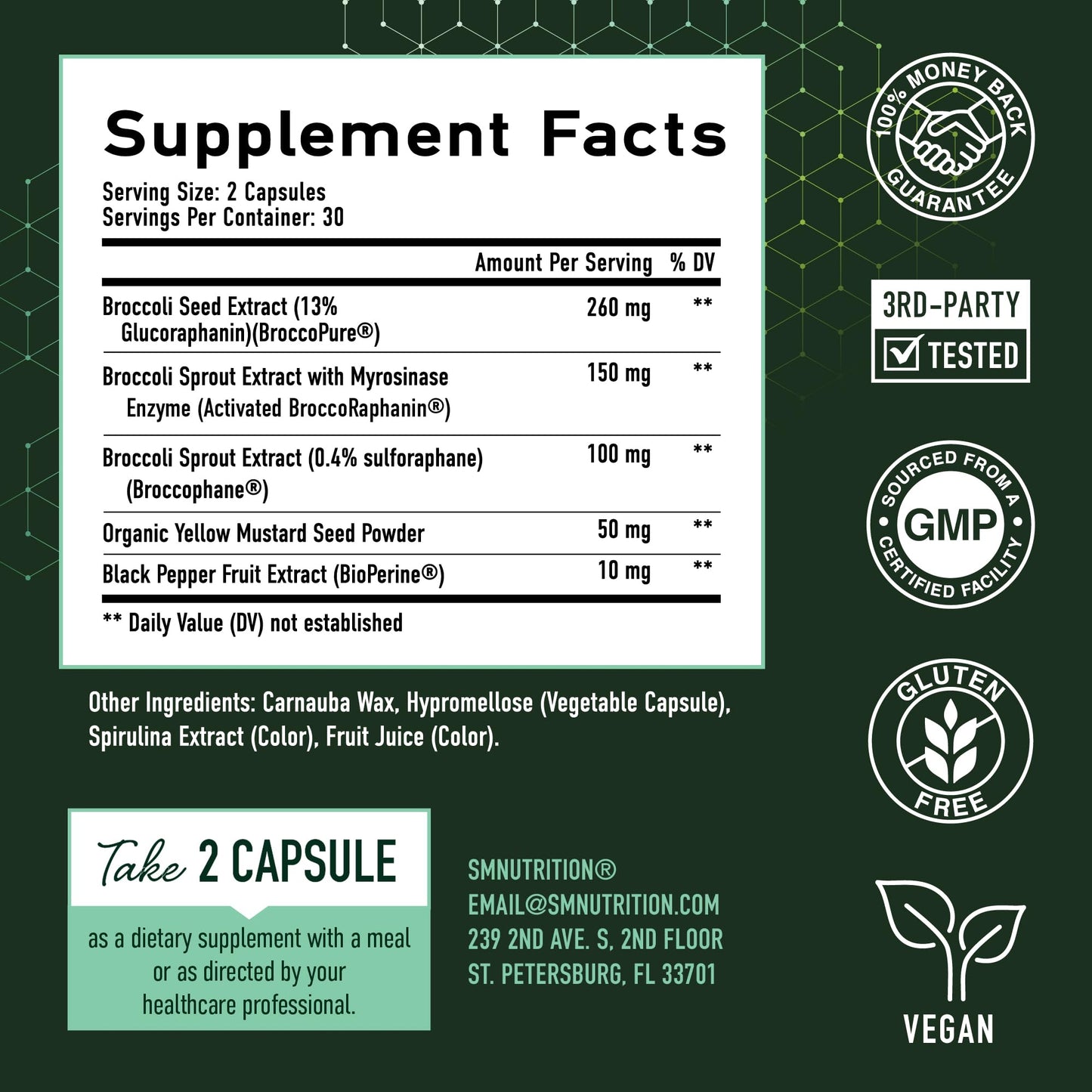 SMNutrition 50MG Sulforaphane Supplement from Broccoli Sprouts | NRF2 Activation & Immune Support
