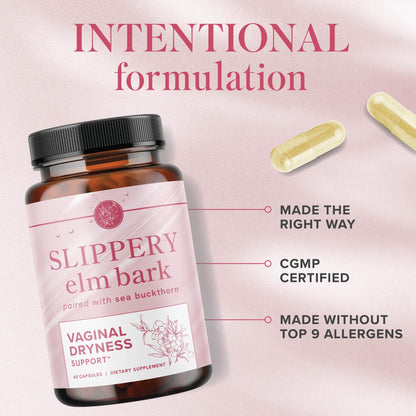 SMNutrition Slippery Elm for Women — Vaginal Moisture & Dryness Support | 60 Capsules | Non-GMO