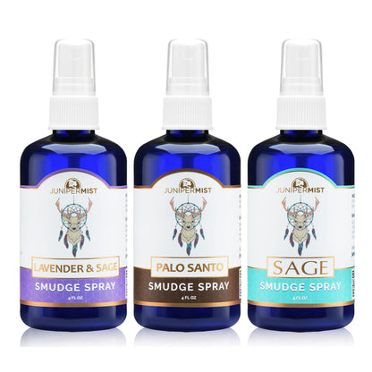 Smudge Spray Gift Set (3x4oz) – Sage, Palo Santo & Lavender – Smokeless Mist – Made in USA
