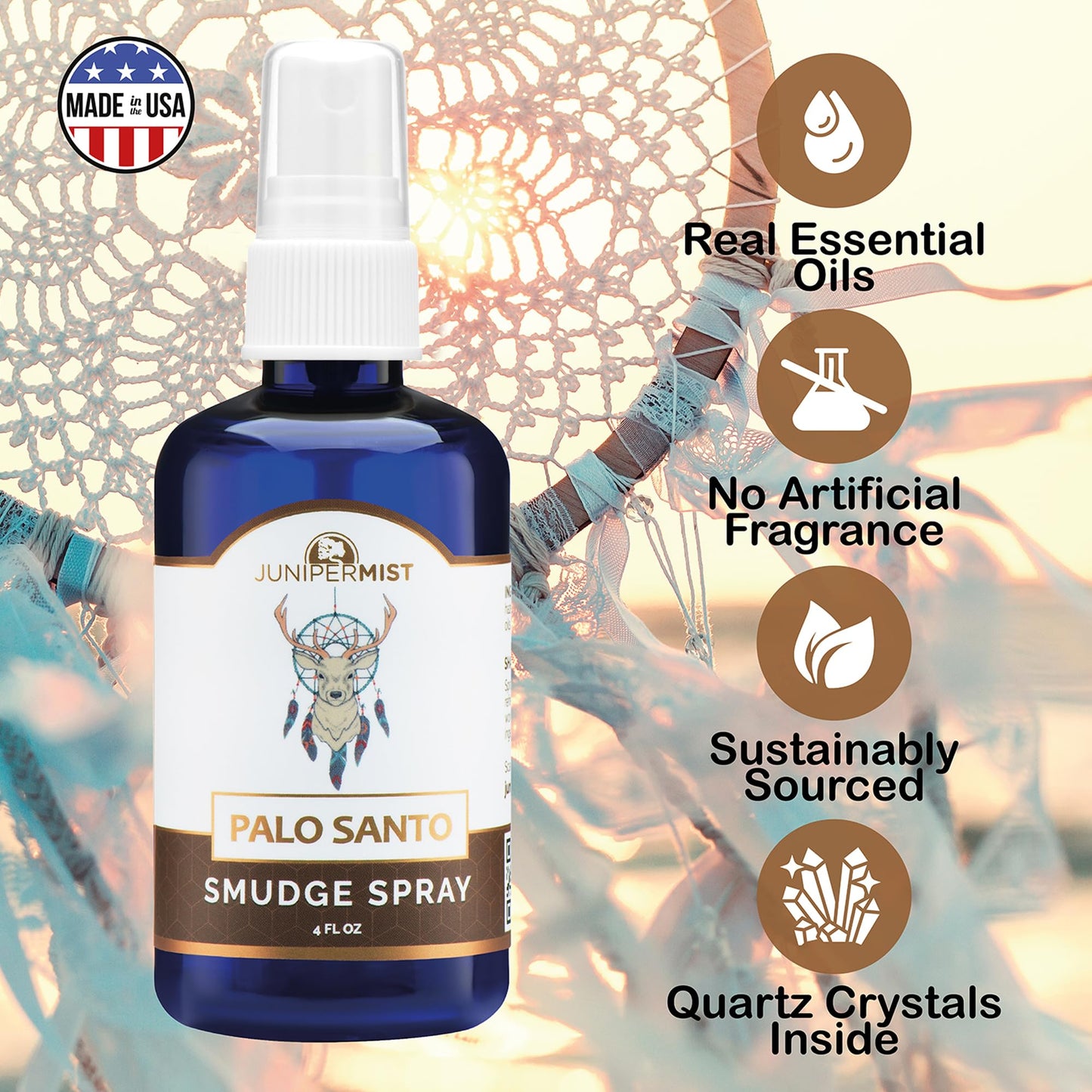 Smudge Spray Gift Set (3x4oz) – Sage, Palo Santo & Lavender – Smokeless Mist – Made in USA
