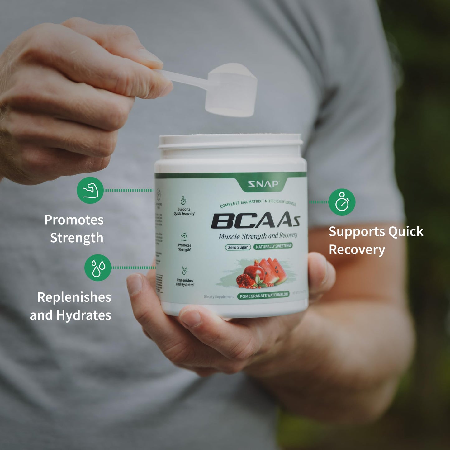 Snap BCAA Powder – Essential Amino Energy, Nitric Oxide Booster, Watermelon (30 Servings)
