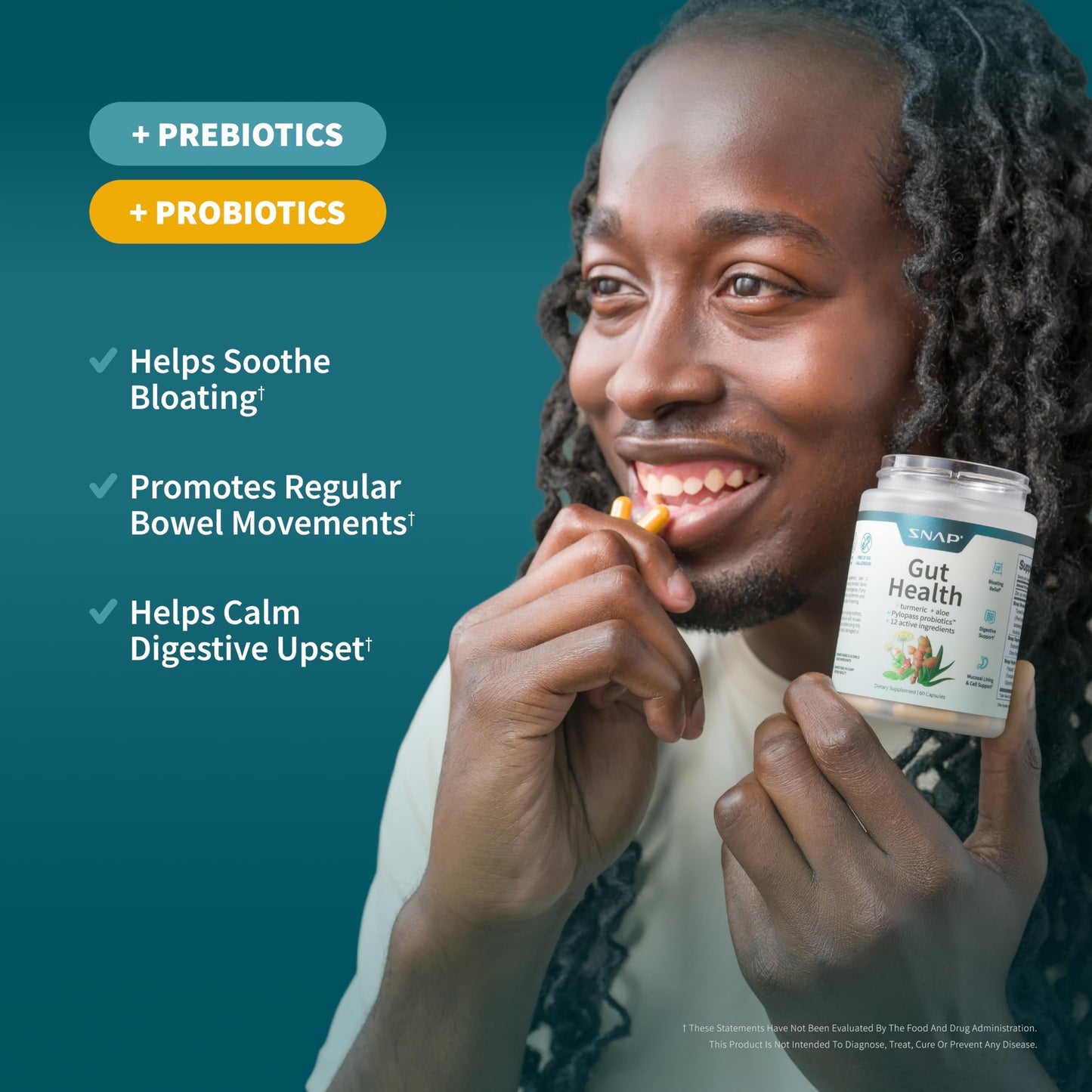 SNAP Gut Health Supplement — Turmeric, Aloe & Pylopass Probiotics | 50 Caps