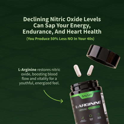 Snap Supplements L Arginine Capsules – Energy, Blood Flow, Muscle Growth & Cardio Health | 60 Veg Capsules