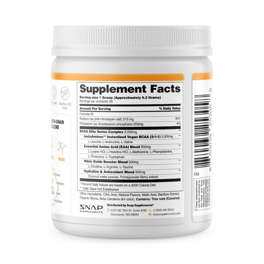 Snap Supplements Plant-Based BCAA Powder + Nitric Oxide Booster – 30 Servings