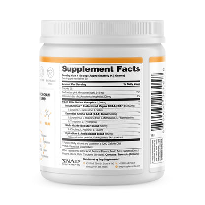 Snap Supplements Plant-Based BCAA Powder + Nitric Oxide Booster – 30 Servings