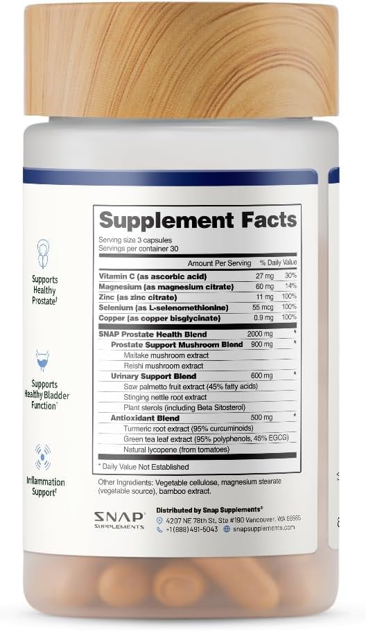Snap Supplements Prostate Health with Saw Palmetto – DHT Blocker for Men, 90 Veggie Caps