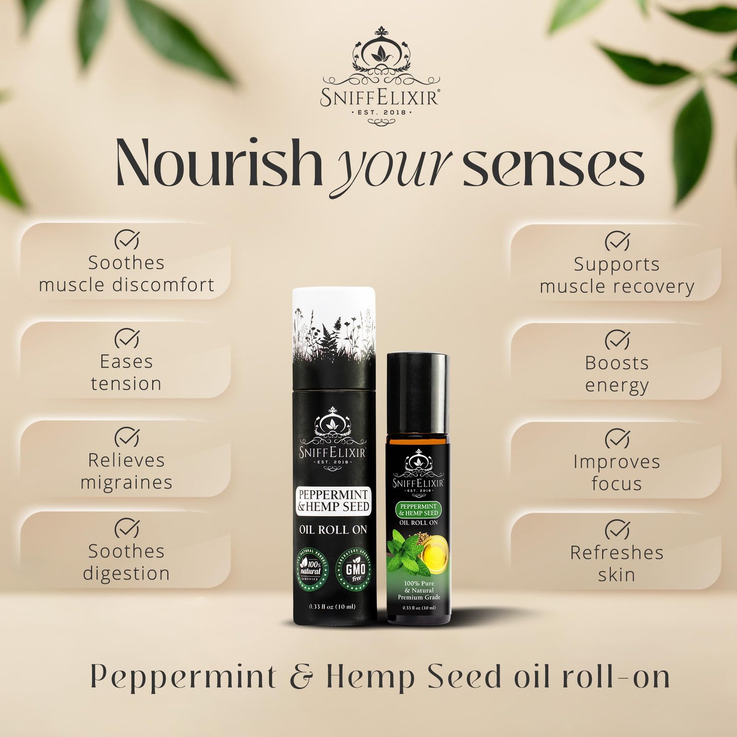 SniffElixir Peppermint Roll-On with Hemp Seed Oil – Headache & Migraine Relief