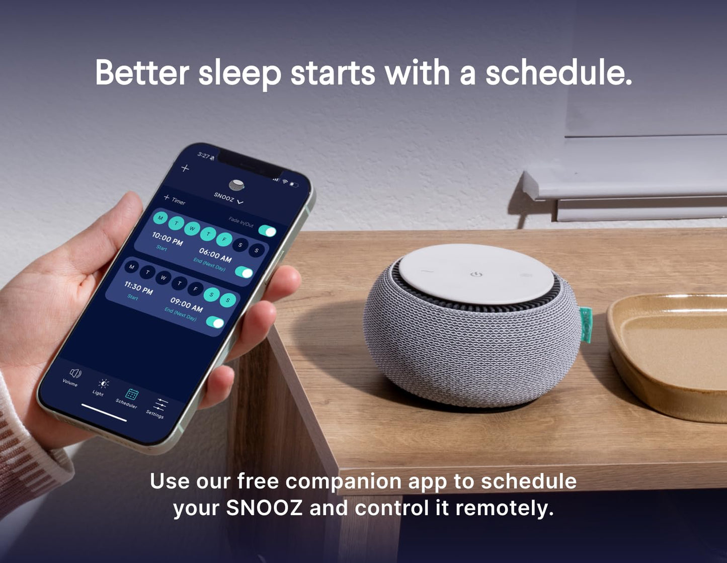 SNOOZ Smart White Noise Machine — Real Fan Inside, Non-Looping Sleep Aid
