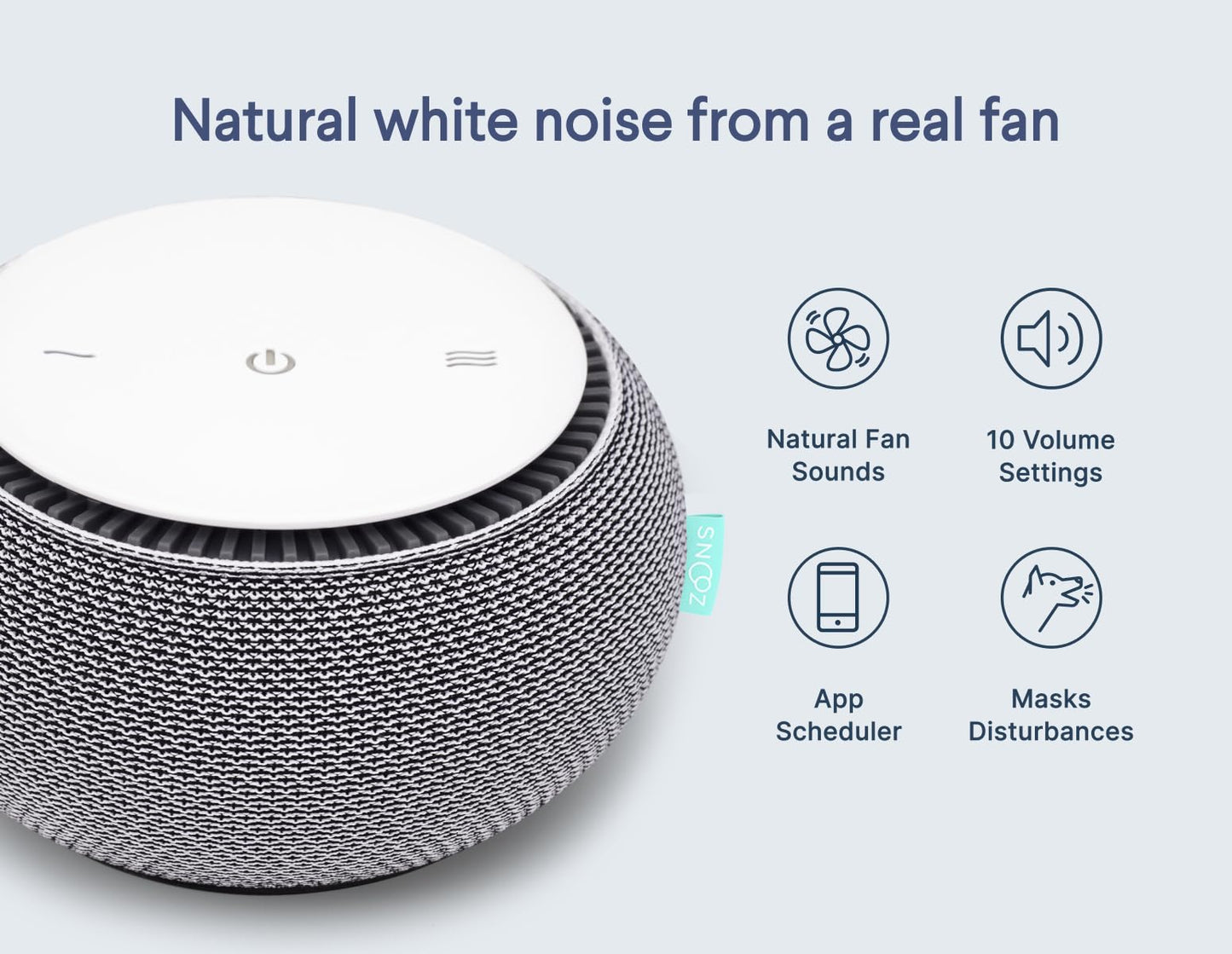 SNOOZ Smart White Noise Machine — Real Fan Inside, Non-Looping Sleep Aid