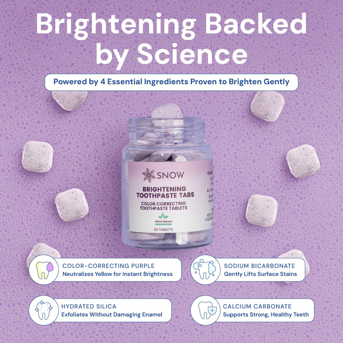 SNOW Purple Whitening Toothpaste Tablets – 30 Count | Color-Correcting Whitening Tabs