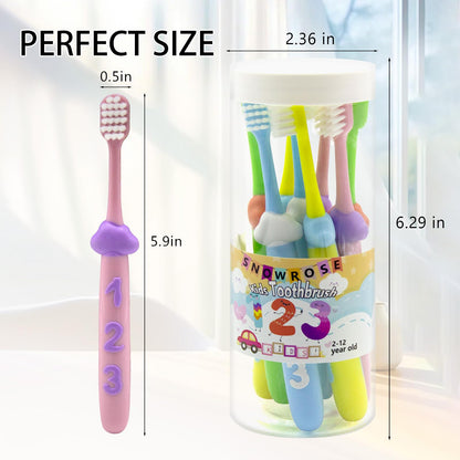 SNOWROSE 8 Pcs Kids Toothbrushes - Soft Bristles for 2–12 Years Old - Multicolor Baby Toothbrush Pack