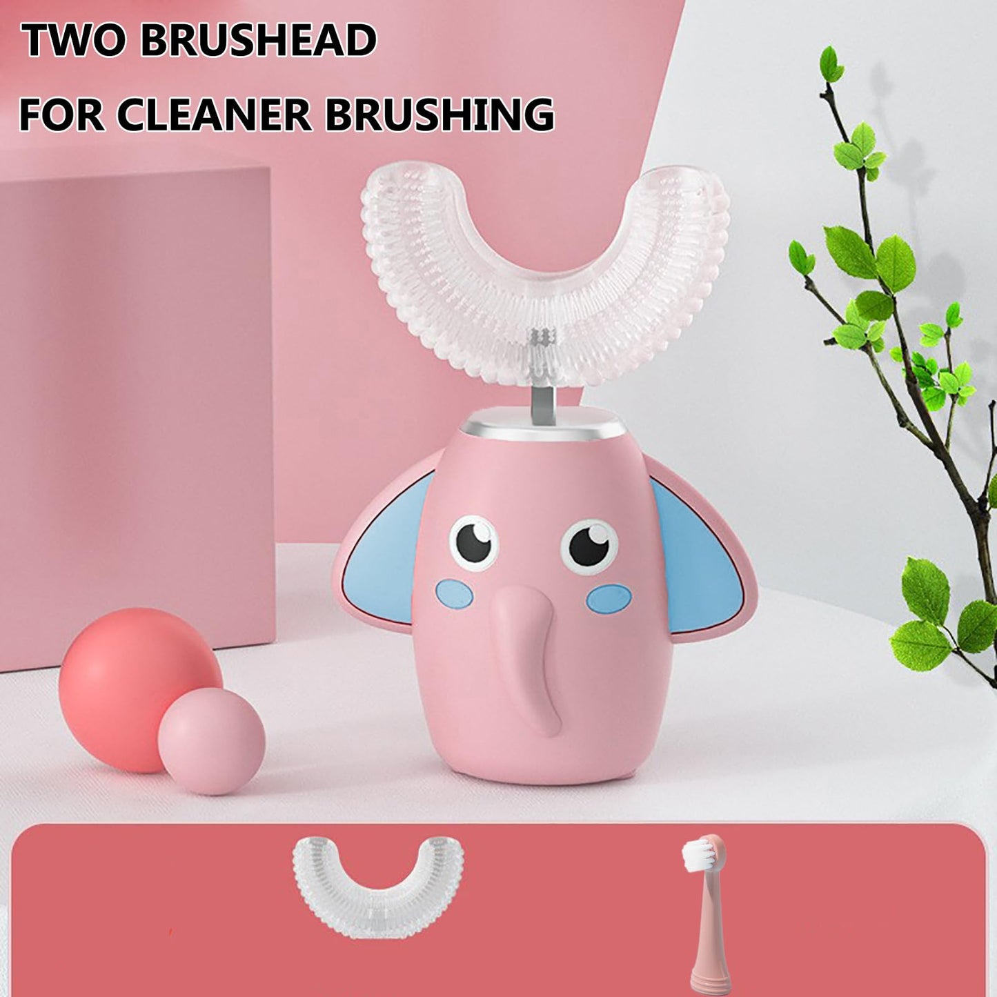 SNOWROSE Kids U-Shaped Electric Toothbrush | 2-12 Years | IPX7 Waterproof | 2 Brush Heads | 3 Modes | Pink