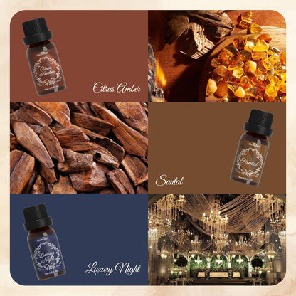 SNOWSEN Fragrance Oils Hotel Set – Santal, Luxury Night, White Tea & Thyme, Gardenia Bloom, Dream Walk, Citrus Amber – Diffuser, Candle & Soap Making