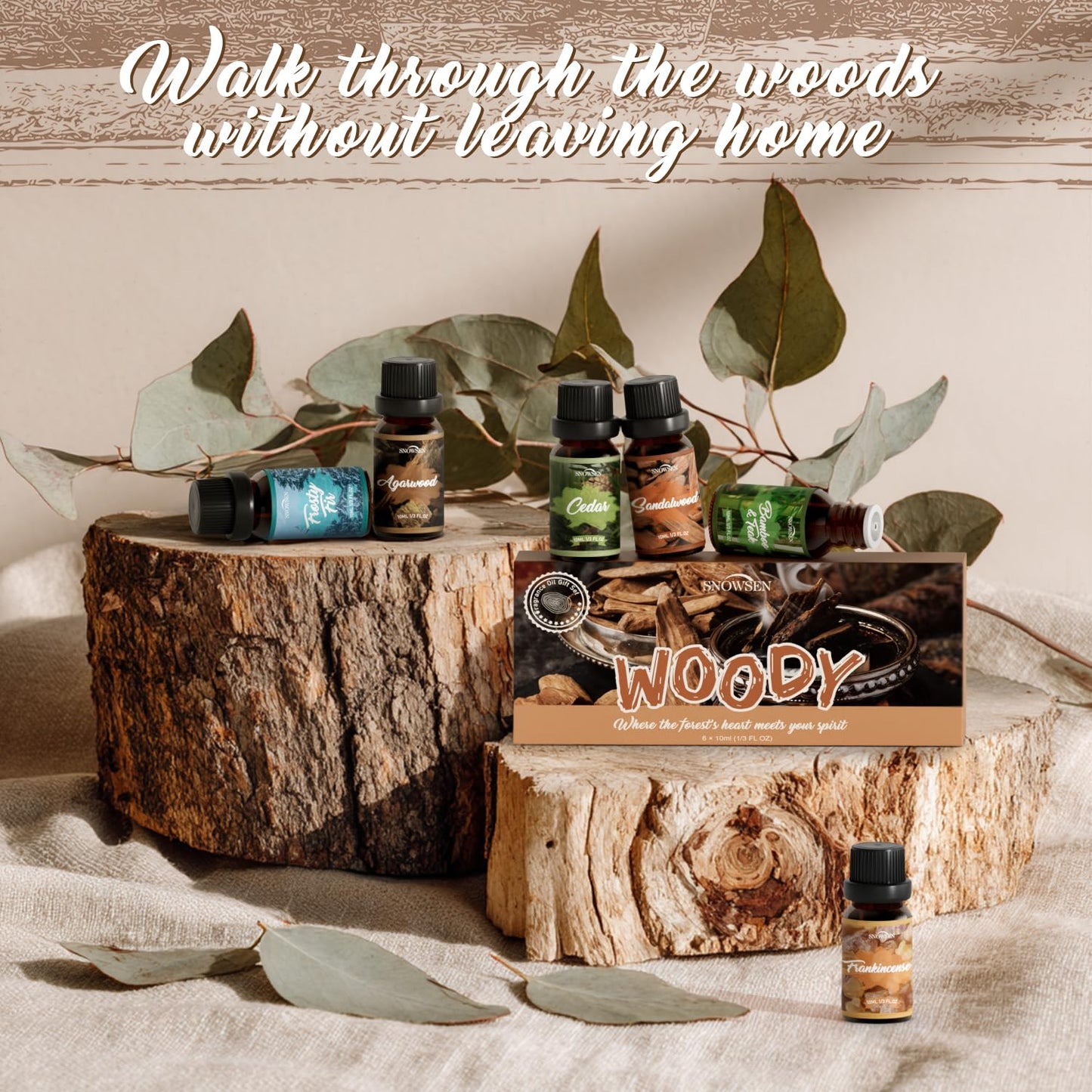 SNOWSEN Woody Essential Oil Set – 6 Pure Wood Scents for Diffusers