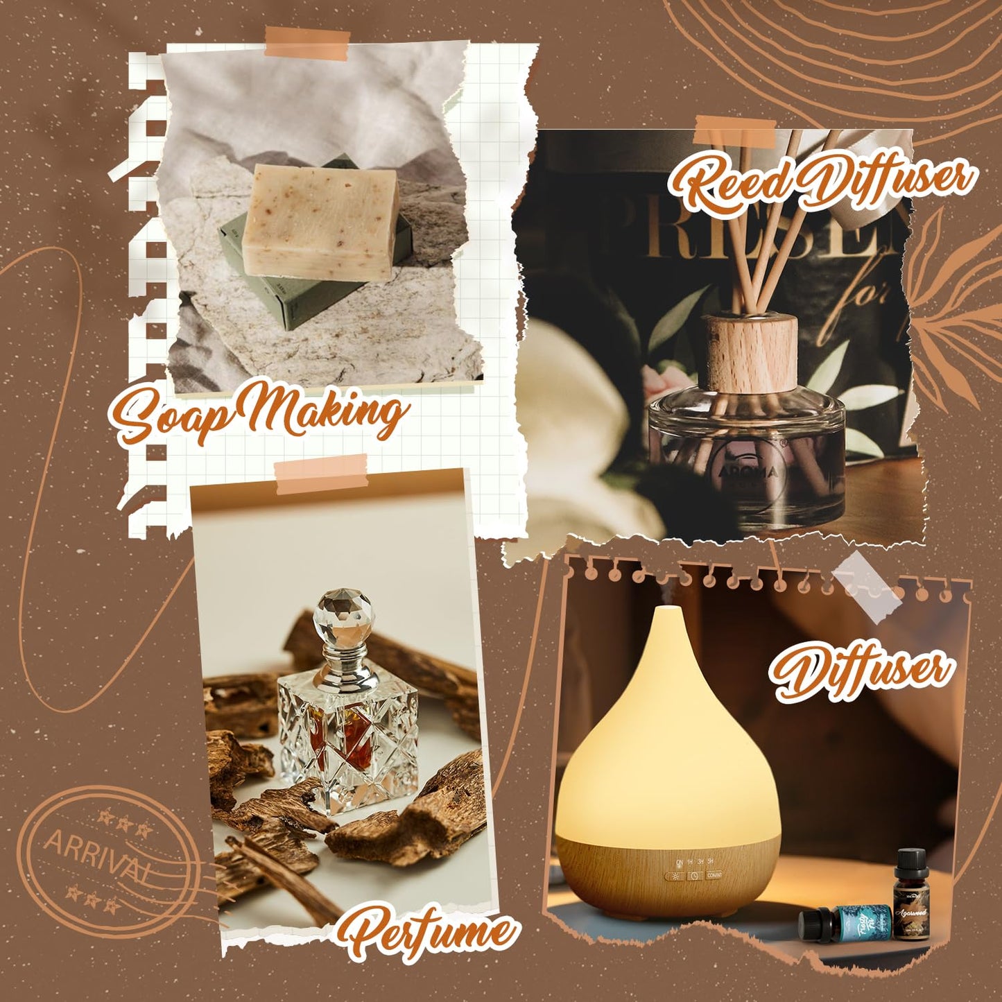 SNOWSEN Woody Essential Oil Set – 6 Pure Wood Scents for Diffusers
