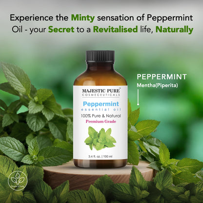 Majestic Pure Peppermint Essential Oil 3.4 Fl Oz - 100% Pure & Natural with Glass Dropper