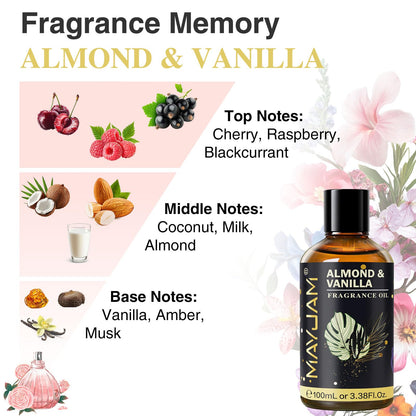 MAYJAM Almond & Vanilla Fragrance Oil - 100ml for Diffusers, Soap & Candles