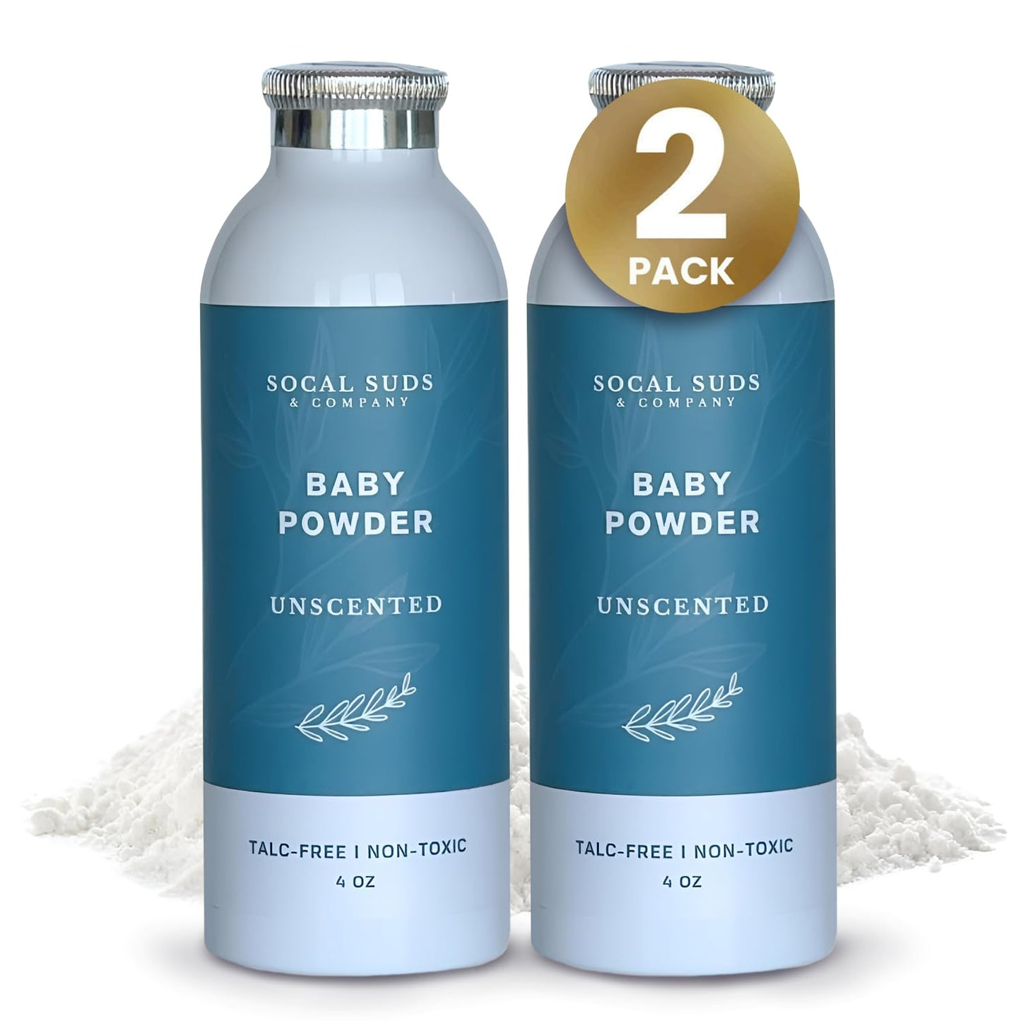 SoCal Suds and Company Natural Baby Powder - Talc-Free, Fragrance-Free, 4oz 2-Pack
