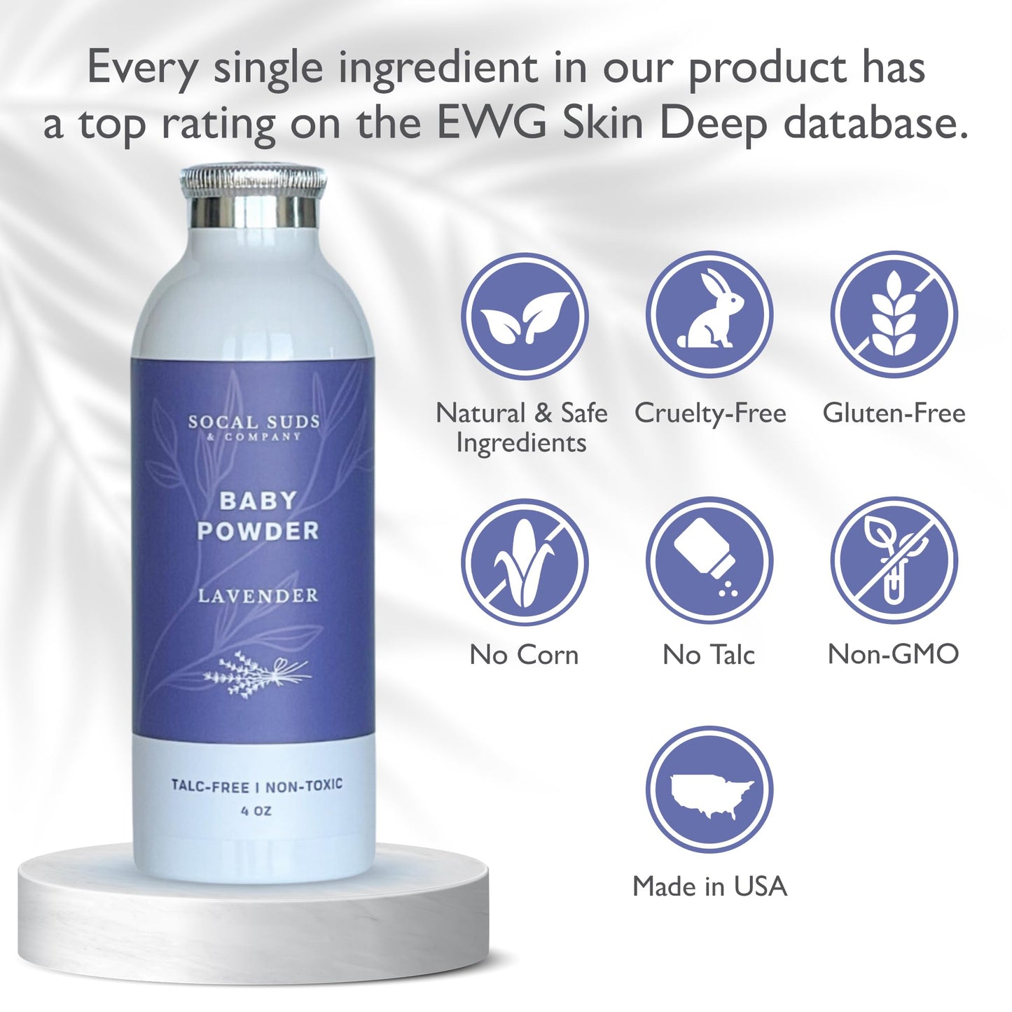 SoCal Suds & Company - Natural Baby Powder Talc-Free with Arrowroot, Kaolin & Aspen Bark (Lavender) - 4oz