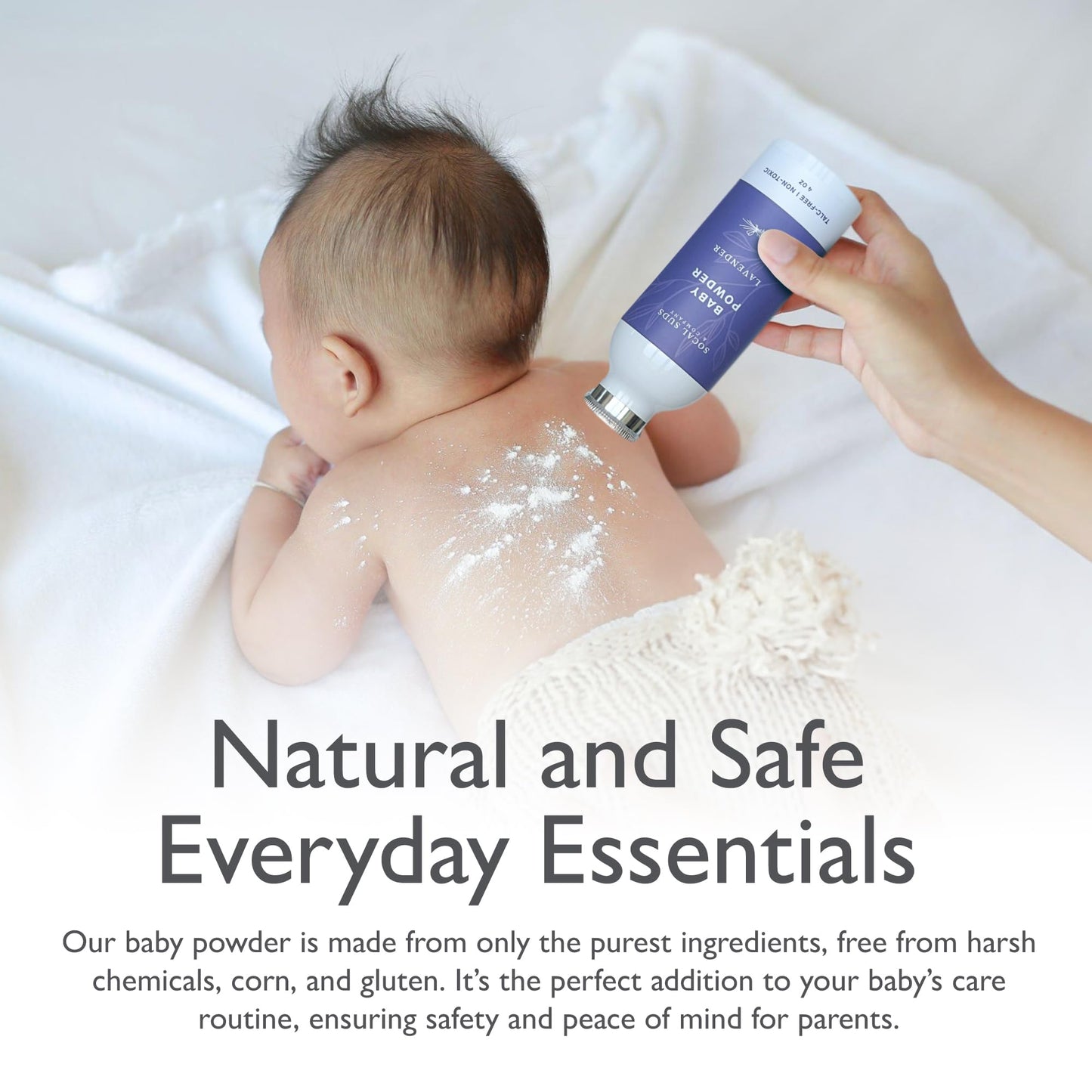SoCal Suds & Company - Natural Baby Powder Talc-Free with Arrowroot, Kaolin & Aspen Bark (Lavender) - 4oz