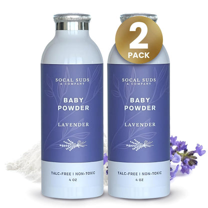 SoCal Suds & Company Natural Baby Powder Talc-Free with Lavender – Arrowroot & Kaolin, 4oz, 2-Pack