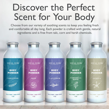 SoCal Suds & Company Rose Body Powder – Talc-Free with Arrowroot, Kaolin & Aspen Bark (4oz)