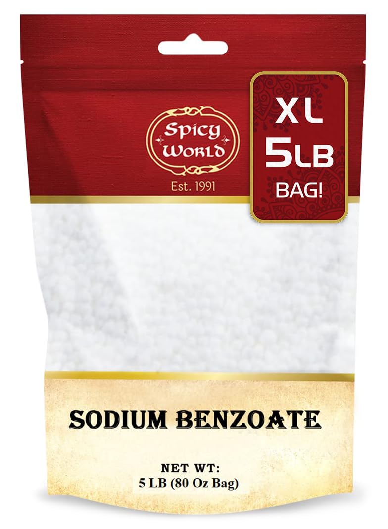 Spicy World Sodium Benzoate 5 LB (80 Oz) – 99% USP/FCC Grade, Additive & Preservative
