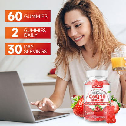 softbear CoQ10 Gummies 400mg – High-Absorption CoQ10, Omega-3 & Zinc (Strawberry, 60 Count)