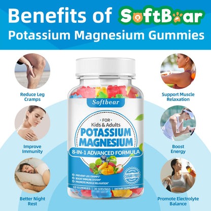 softbear Potassium Magnesium Gummies for Adults | Sugar-Free Vegan 60 Gummies