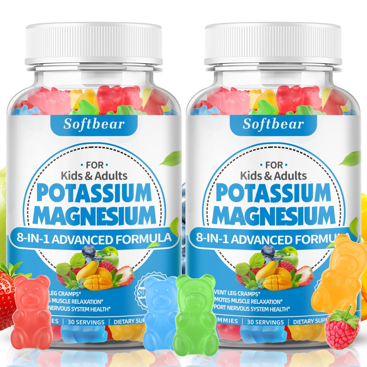 softbear Sugar Free Potassium Magnesium Gummies – 120 Count (Adults & Kids)