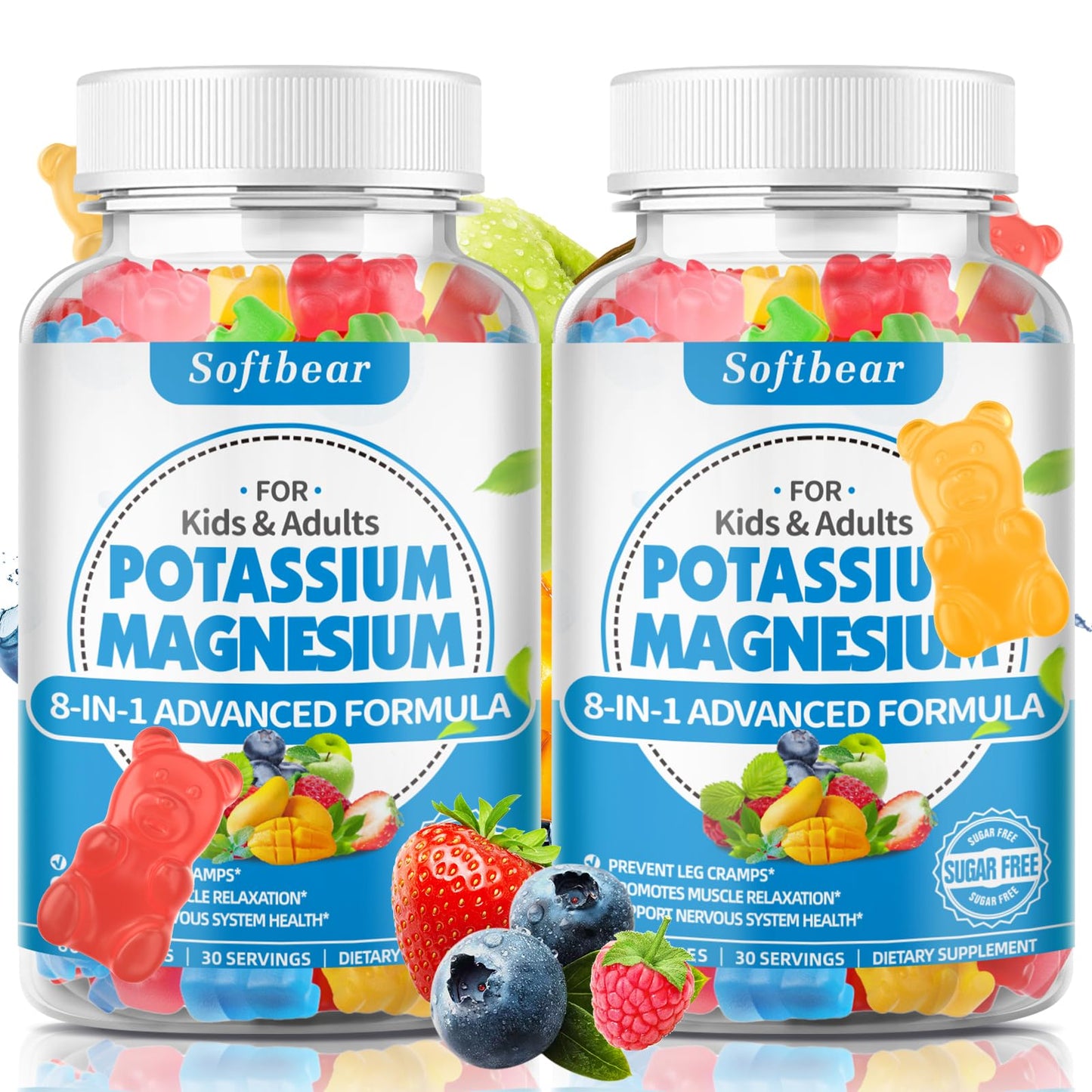 softbear Sugar Free Potassium Magnesium Gummies – 120 Count (Adults & Kids)