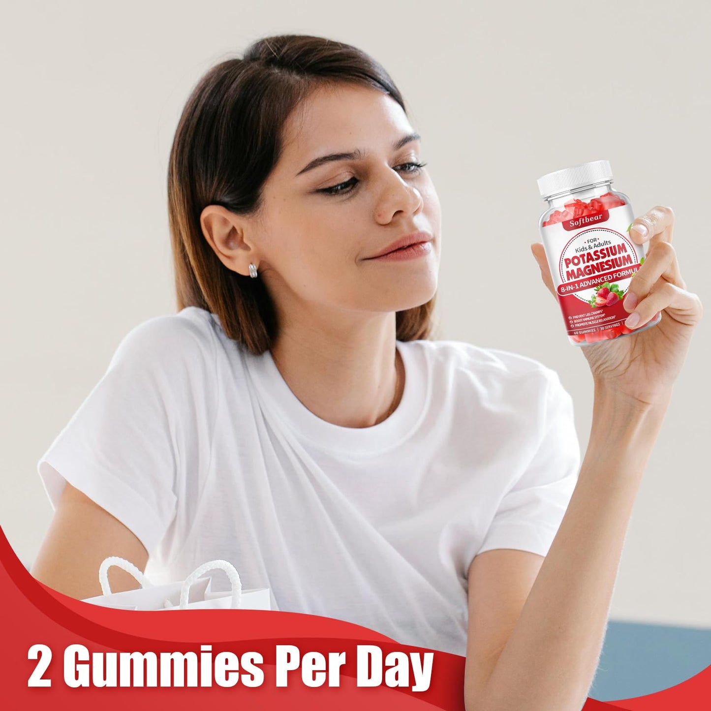 softbear Potassium & Magnesium Gummies for Adults — Sugar-Free Vegan, 60 Gummies