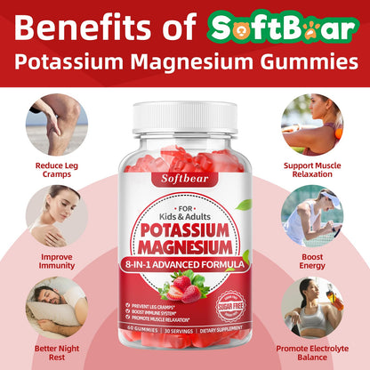 softbear Potassium & Magnesium Gummies for Adults — Sugar-Free Vegan, 60 Gummies