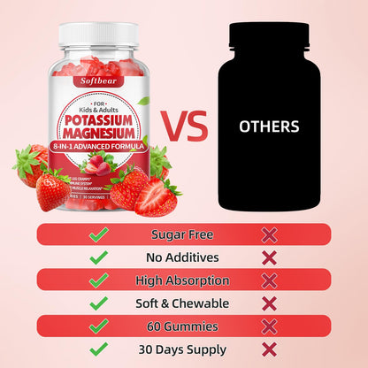 softbear Potassium & Magnesium Gummies for Adults — Sugar-Free Vegan, 60 Gummies