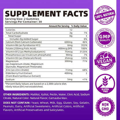 SoftBear Calcium Magnesium Zinc Gummies – Sugar-Free Elderberry Flavor, 120 Count | Bone Health & Immune Support