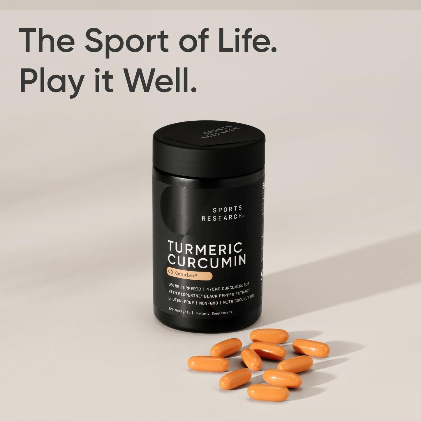 Sports Research Turmeric Curcumin C3 Complex Softgels – 500mg, 120 Count | BioPerine & Organic Coconut Oil | Non-GMO & Gluten Free