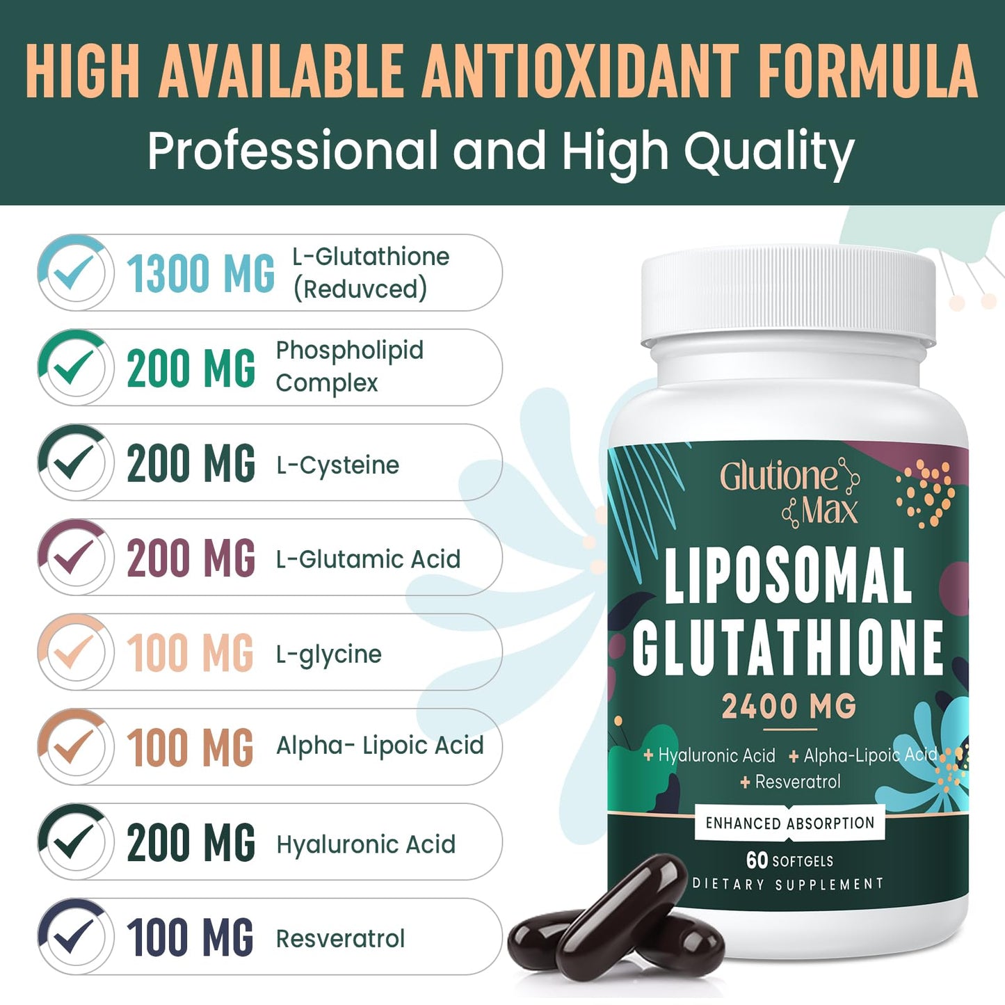 GlutioneMax 8-in-1 Liposomal Glutathione 2400 MG – High-Absorption Antioxidant Formula (240 Softgels)