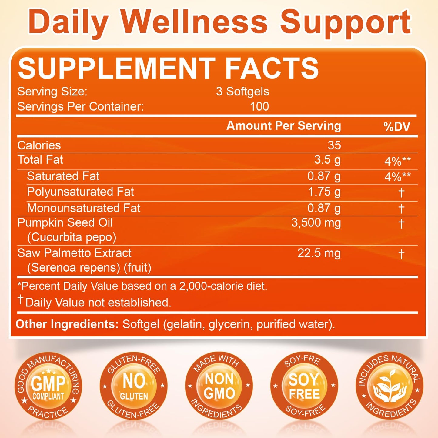Pumpkin Seed Oil with Saw Palmetto 3500mg Softgels, 300ct, Cold-Pressed