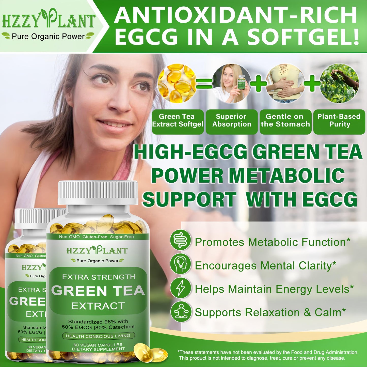 Green Tea Extract Softgels | High Absorption EGCG 50% | Energy & Immune Support