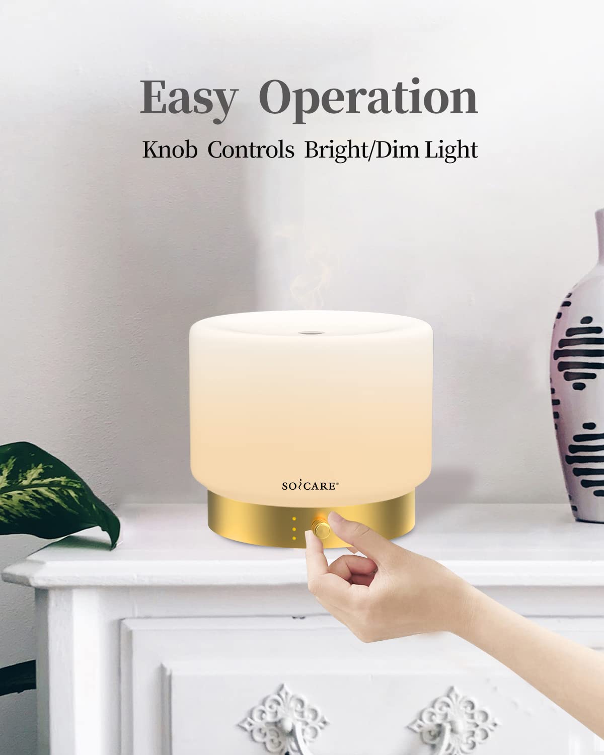 SOICARE Glass Diffuser with Gold Base – 280ML, Dimmable, Auto Shut-Off