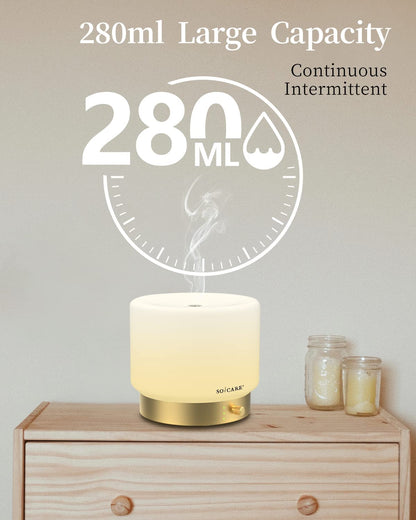 SOICARE Glass Diffuser with Gold Base – 280ML, Dimmable, Auto Shut-Off