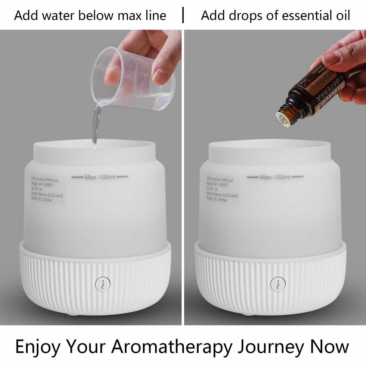 SOICARE 100ML Mini Essential Oil Diffuser — USB Powered, 7 Color LED
