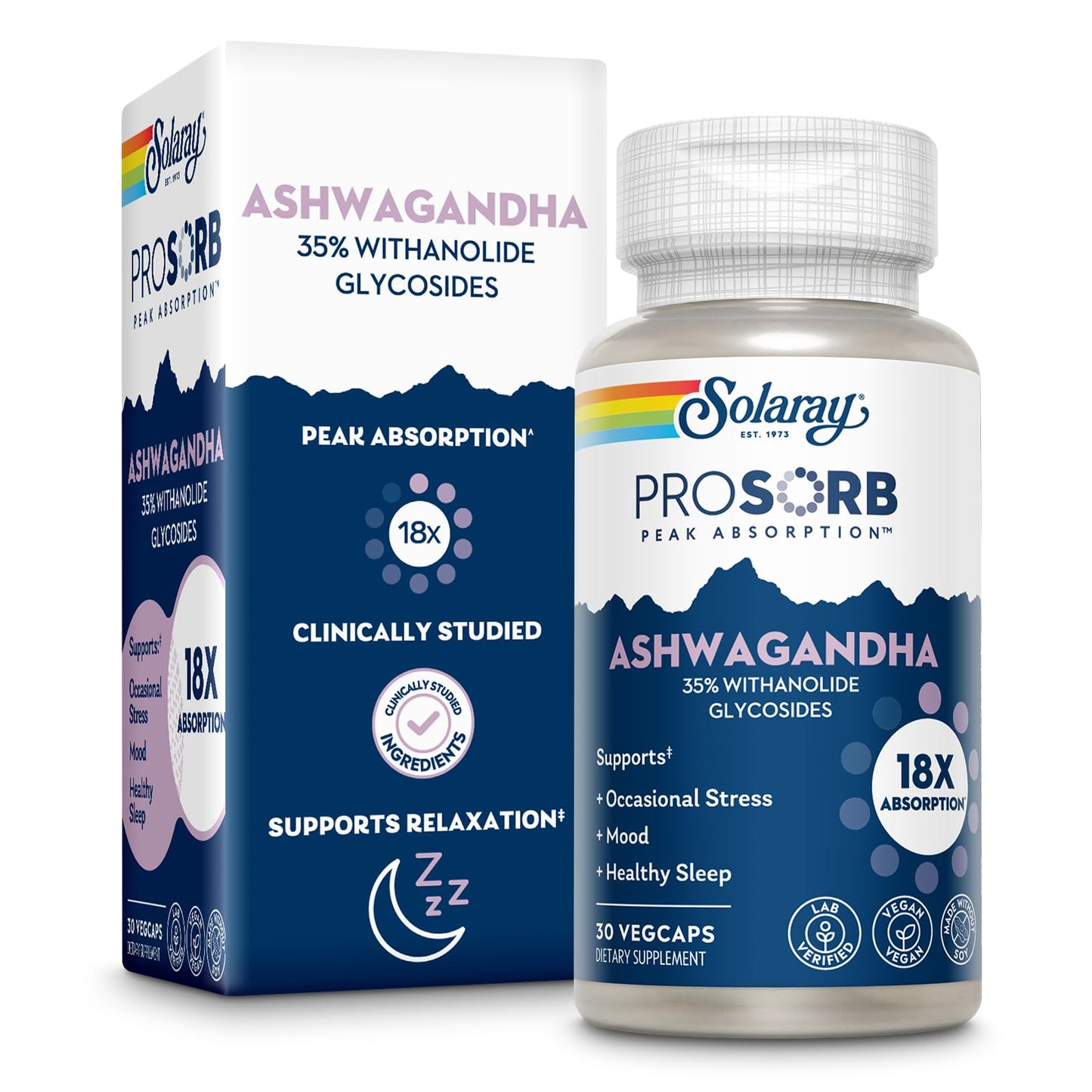 SOLARAY Ashwagandha 18X Absorption – 240 mg, Mood & Stress Support, Vegan