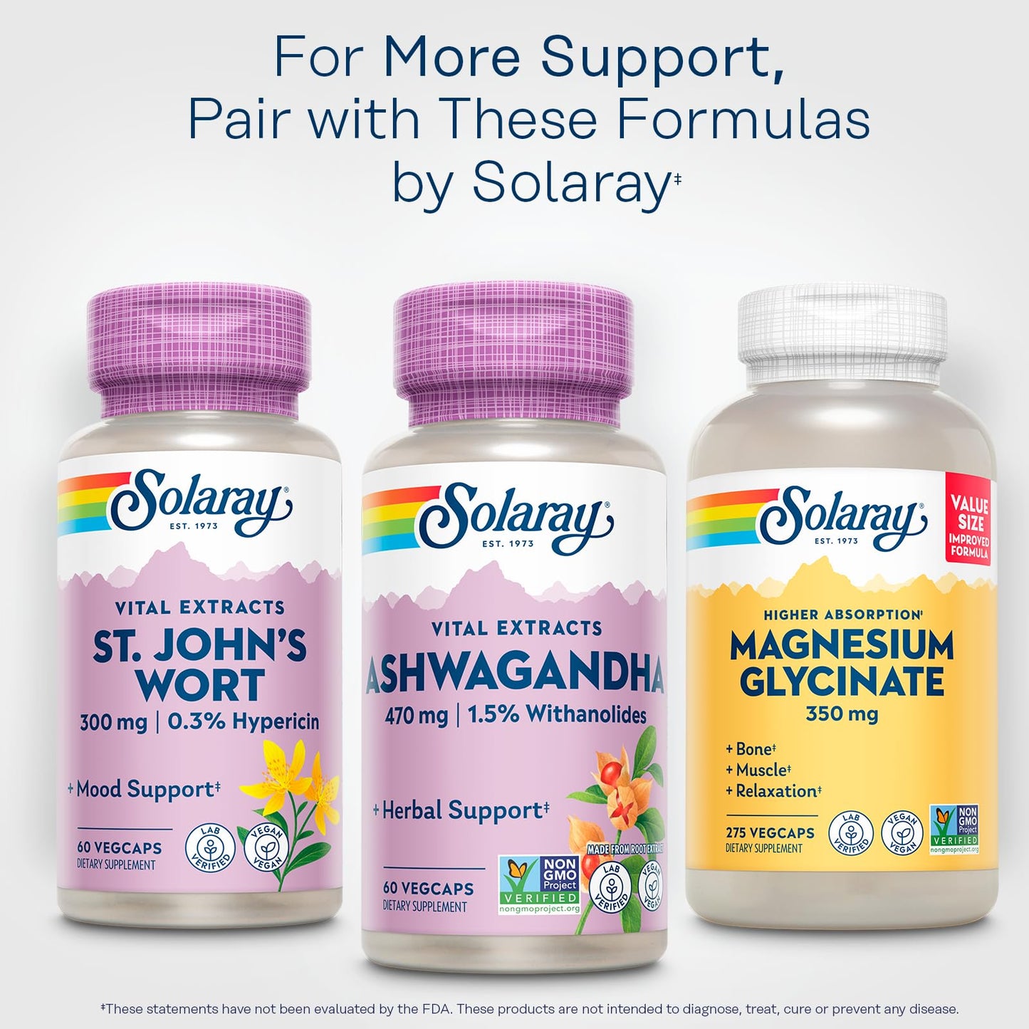 SOLARAY Vital Extracts Ashwagandha 470mg – Powerful Adaptogen, 60 VegCaps, 7mg Withanolides, Vegan & Non-GMO