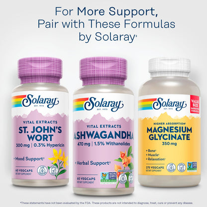 SOLARAY Vital Extracts Ashwagandha 470mg – Powerful Adaptogen, 60 VegCaps, 7mg Withanolides, Vegan & Non-GMO