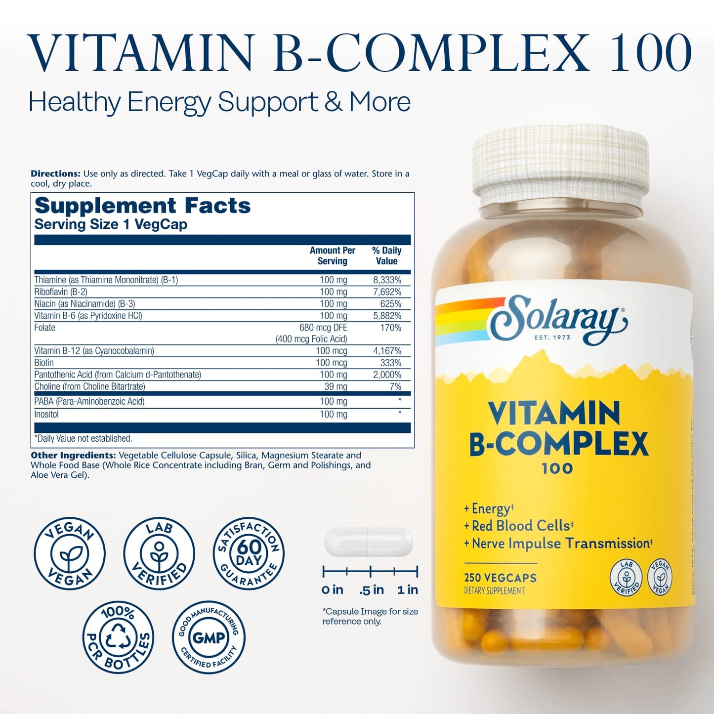 Solaray B-Complex 100-250 Capsule | Health & Beauty - Vegan & Lab Verified